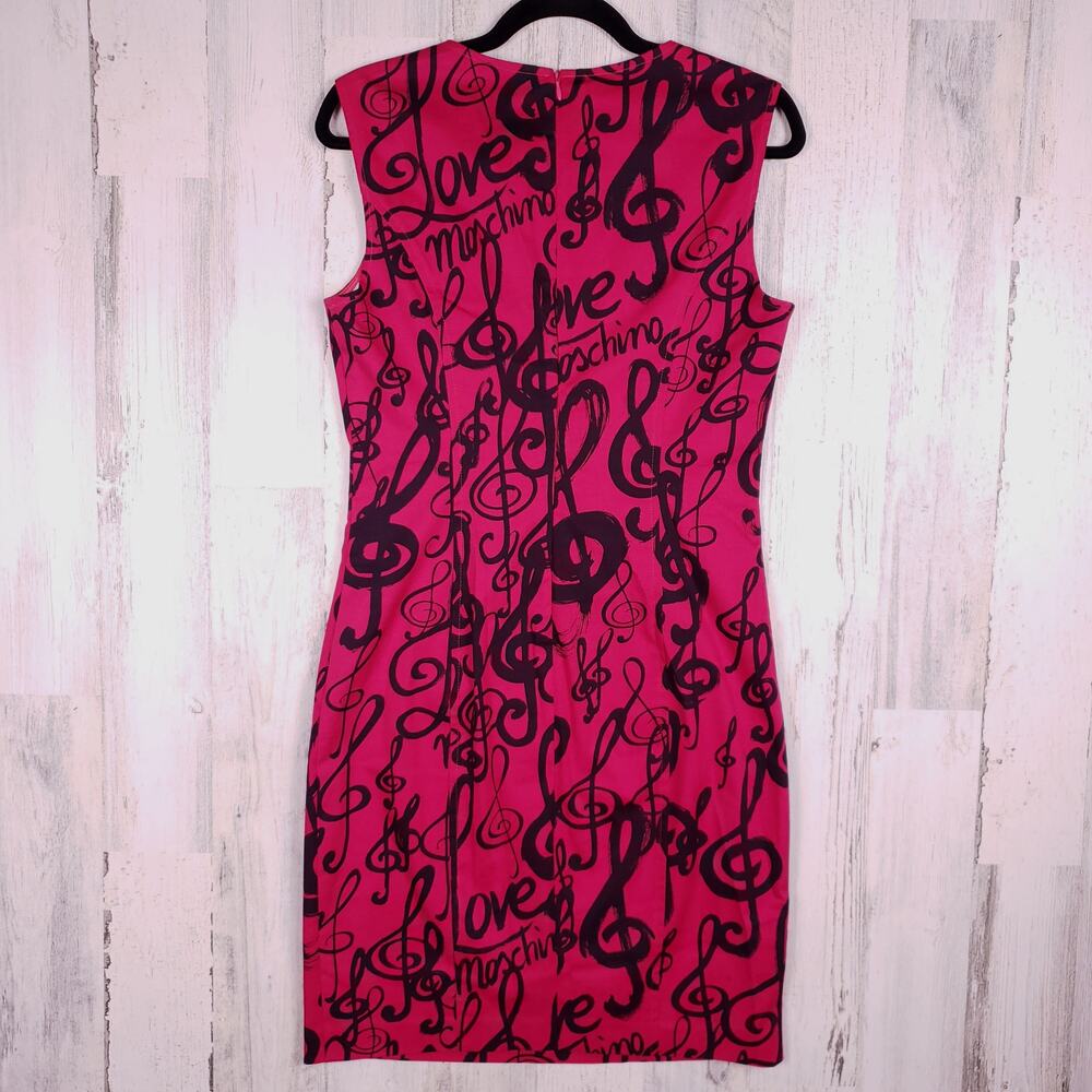 NWT Love Moschino Fuchsia Music Note Sheath Sleeveless Dress Women's Size 8 - Picture 6 of 11
